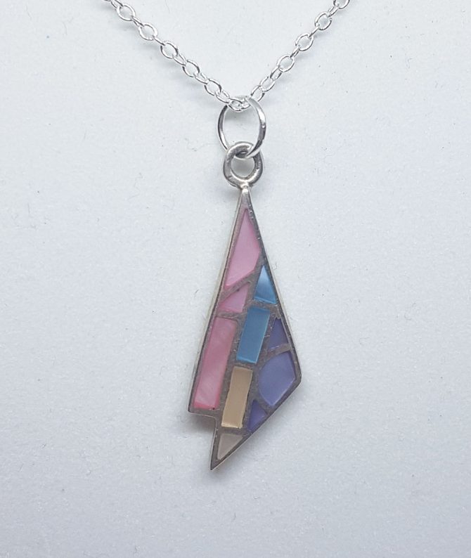 multicoloured silver triangle pendant