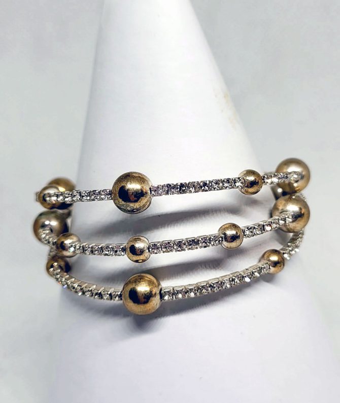 Three row gold ball crystal bracelet vintage