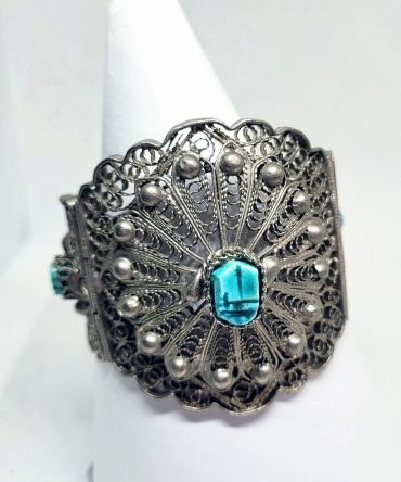 Cuff bracelet muted silver blue stones vintage