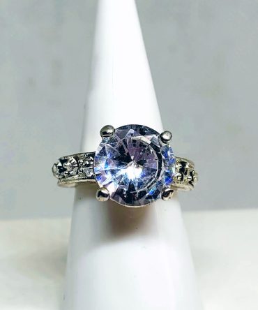 Large silver crystal ring vintage