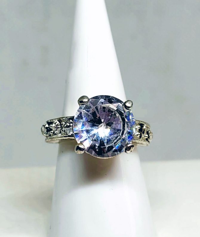 Large silver crystal ring vintage