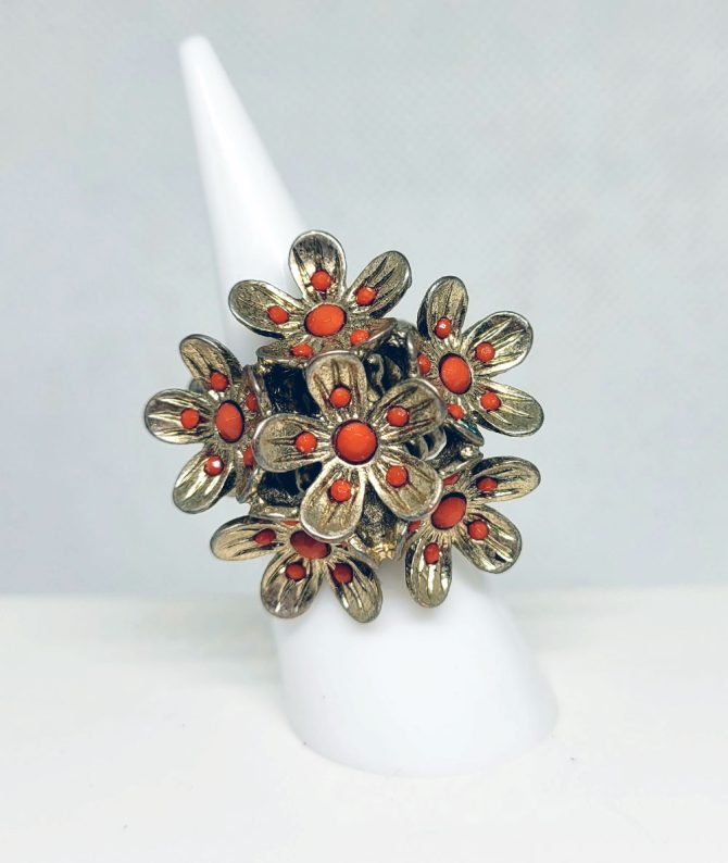 Large gold and orange flower cluster ring vintage
