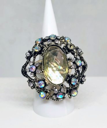 Large Gothic style ring large yellow crystal white stones vintage