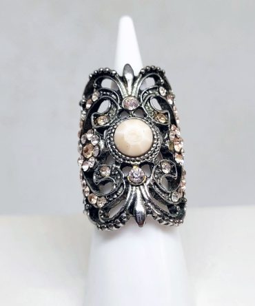 Large silver Gothic style ring with stones vintage