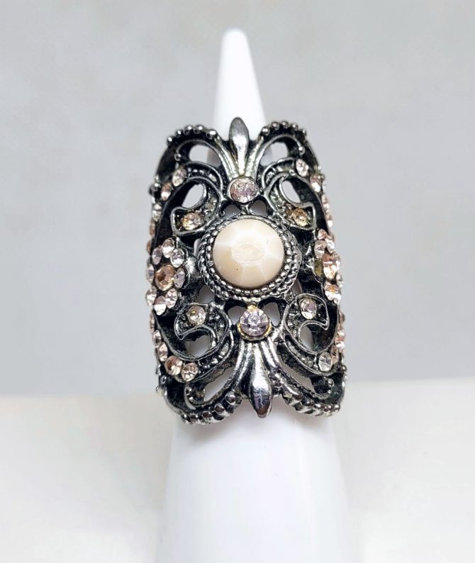 Large silver Gothic style ring with stones vintage