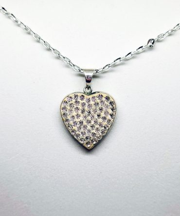 Large heart with white gems pendant necklace