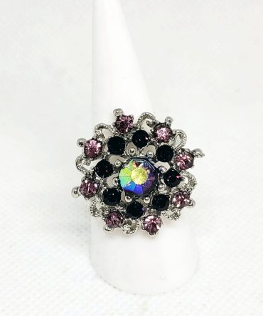 Silver pink purple gem ring vintage