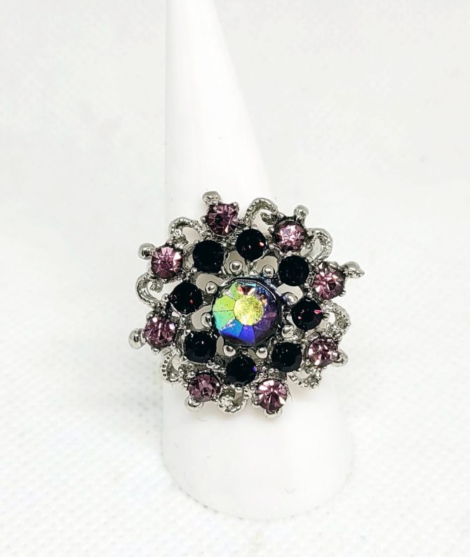 Silver pink purple gem ring vintage