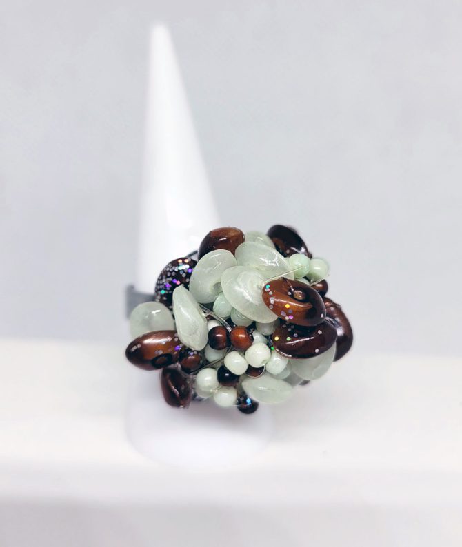 Large multi bead silver ring