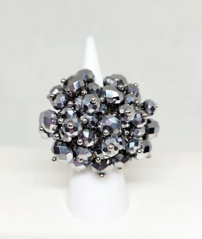 Large silver grey  multi bead ring