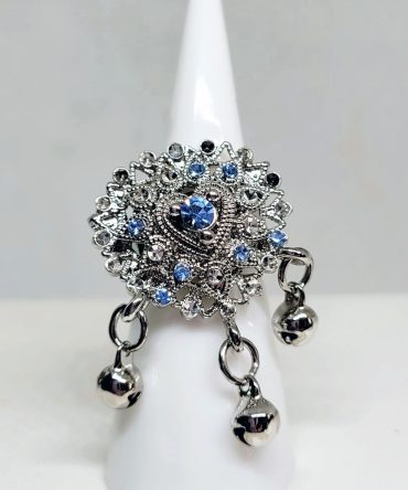 Large silver cluster ring white blue stones