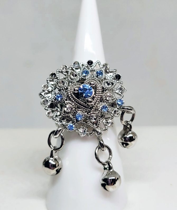 Large silver cluster ring white blue stones
