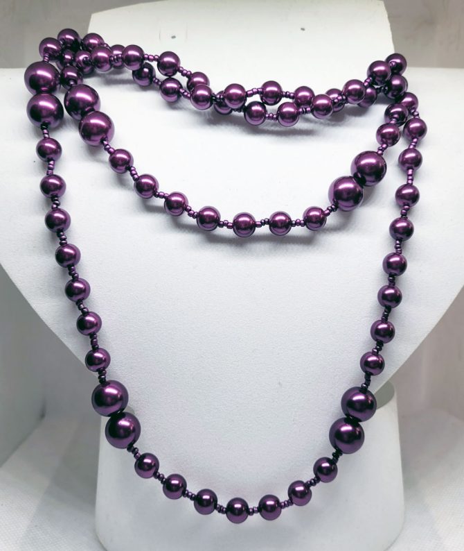 Extra long purple bead necklace