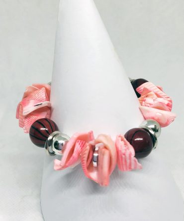 Pink silver brown bead bracelet