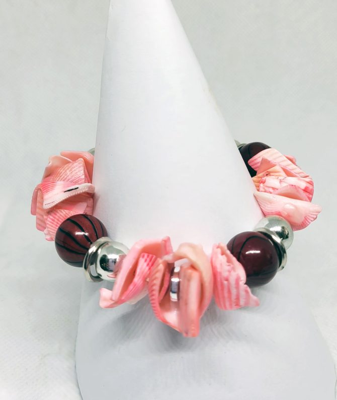 Pink silver brown bead bracelet