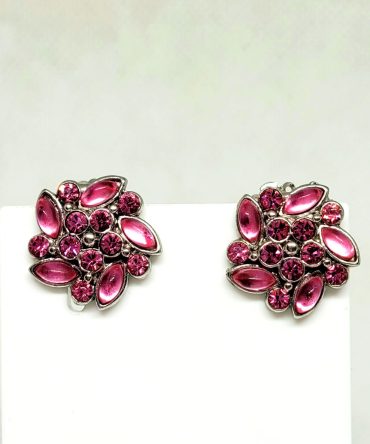 Pink gem cluster stud earrings vintage clip on