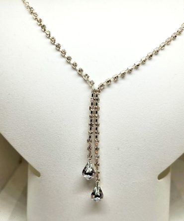 Silver clear crystal trailing necklace