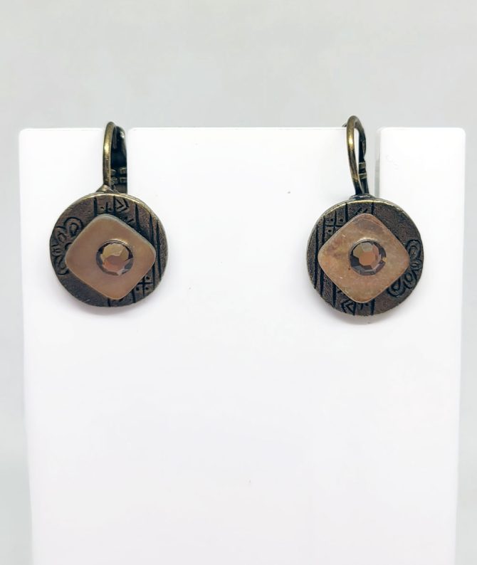Bronze gem round earrings vintage