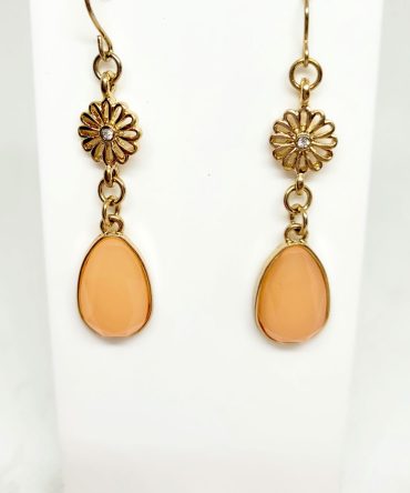 Gold flower peach drop earrings vintage