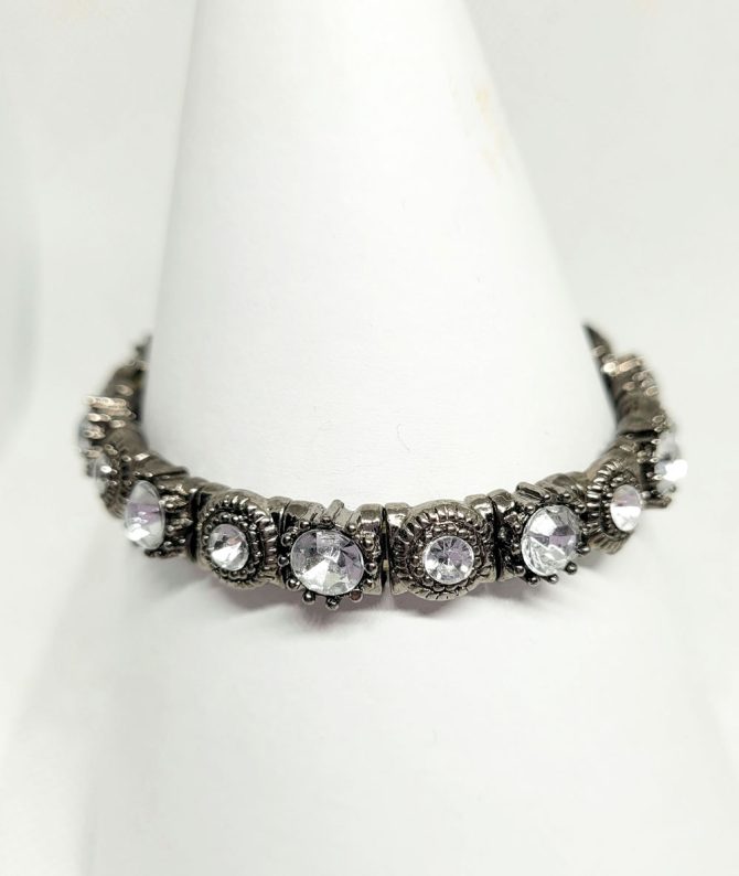 Pewter clear stones bracelet vintage