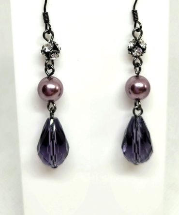 Crystal purple bead teardrop earrings vintage