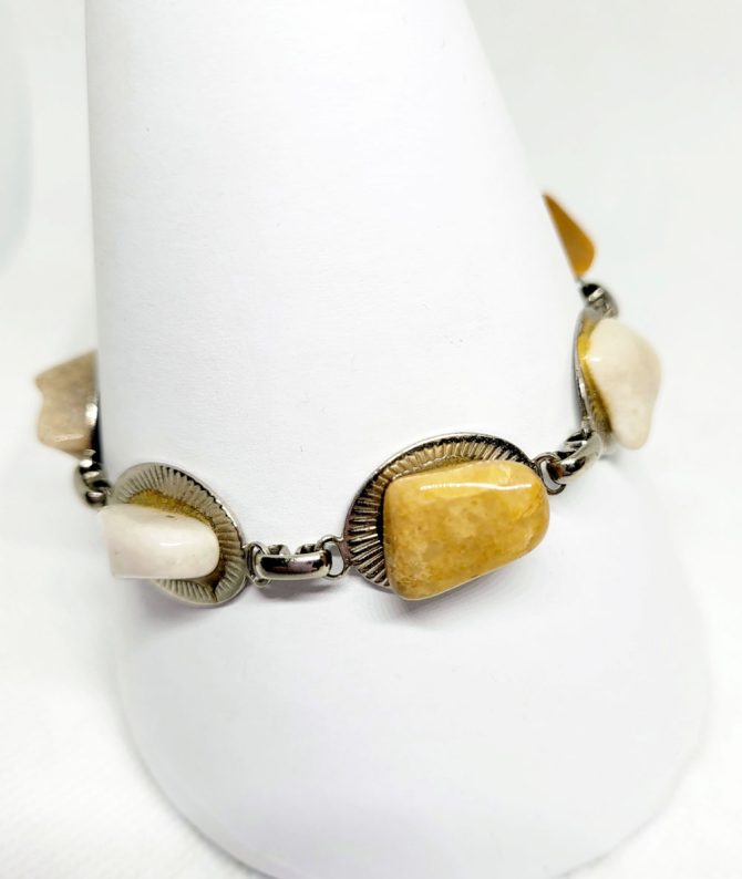 Silver beige white stone bracelet vintage