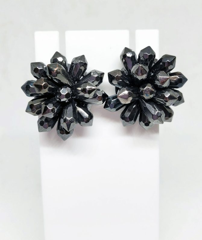 Black silver multi bead earrings