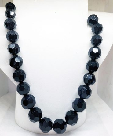 Large black bead long necklace
