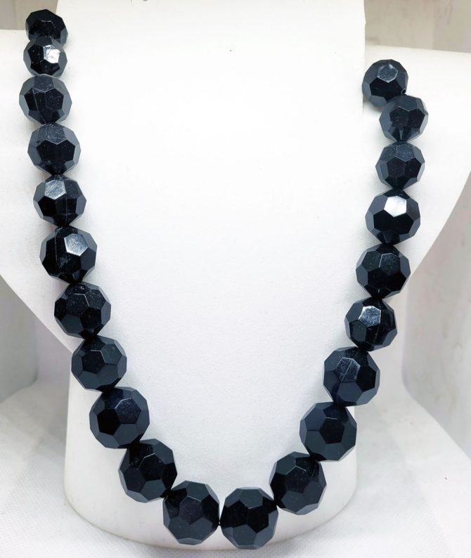 Large black bead long necklace