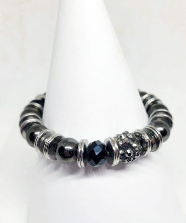 Black grey silver bead bracelet