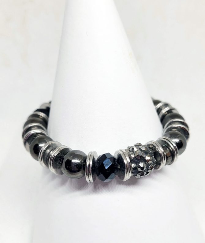 Black grey silver bead bracelet