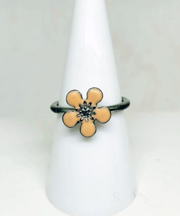 Flower pink silver ring