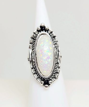 Oval white stone silver ring