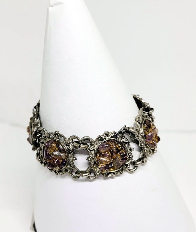 Pewter bronze stone chip bracelet vintage