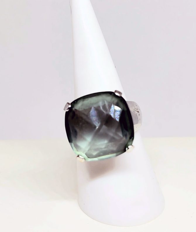 Blue square stone silver ring