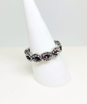 Pink clear stone silver ring Size O 1/2