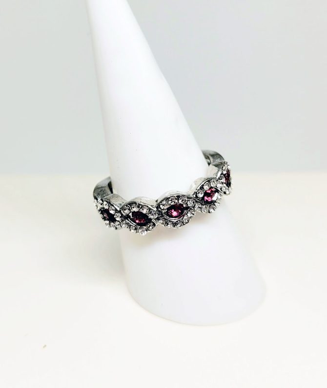 Pink clear stone silver ring Size O 1/2