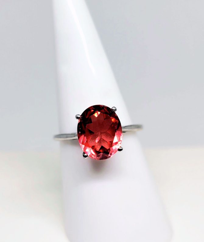 Red stone sterling silver ring
