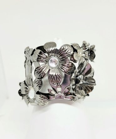 Cuff silver flower bangle