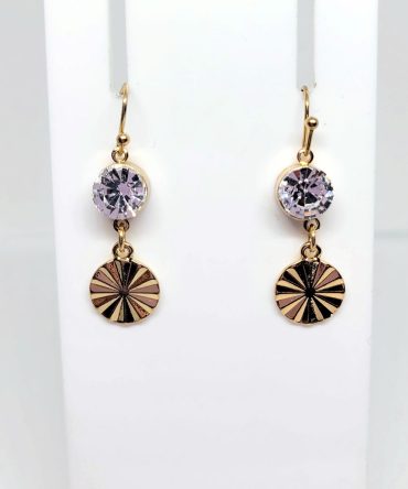 Gold disc diamante drop earrings