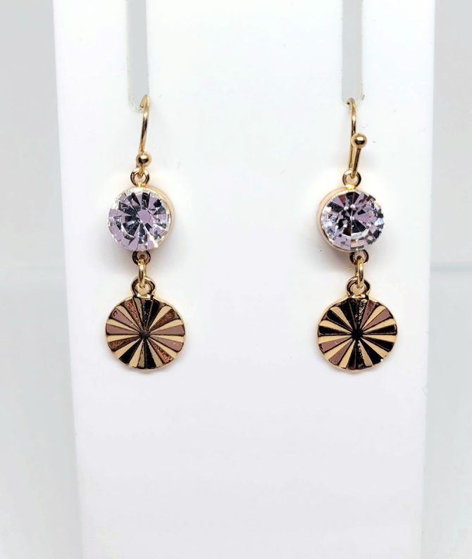 Gold disc diamante drop earrings
