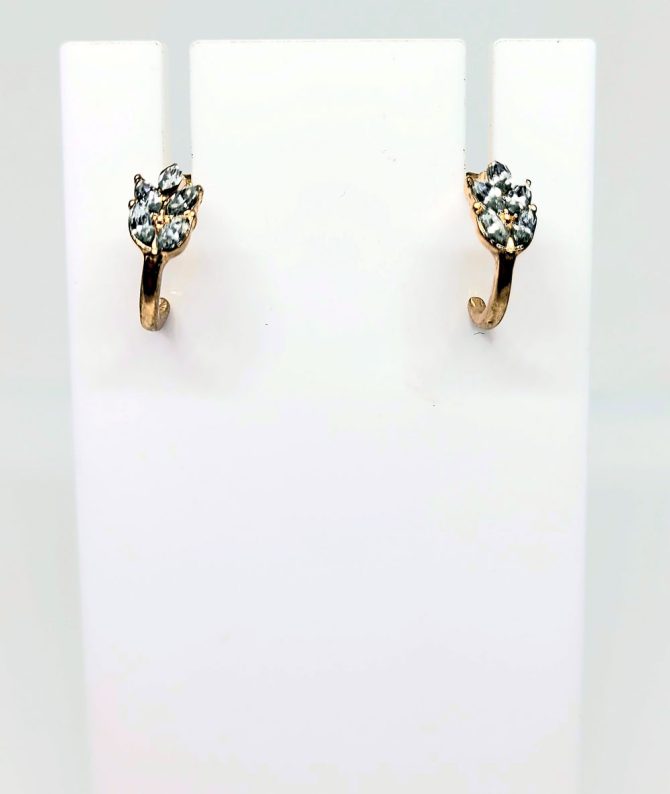 Gold crystal leaf hoop earrings vintage