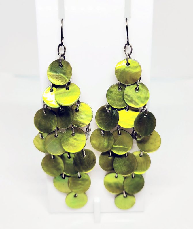 Green disc drop earrings vintage