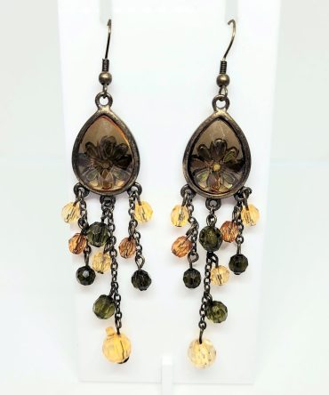 Brown flower bead drop earrings