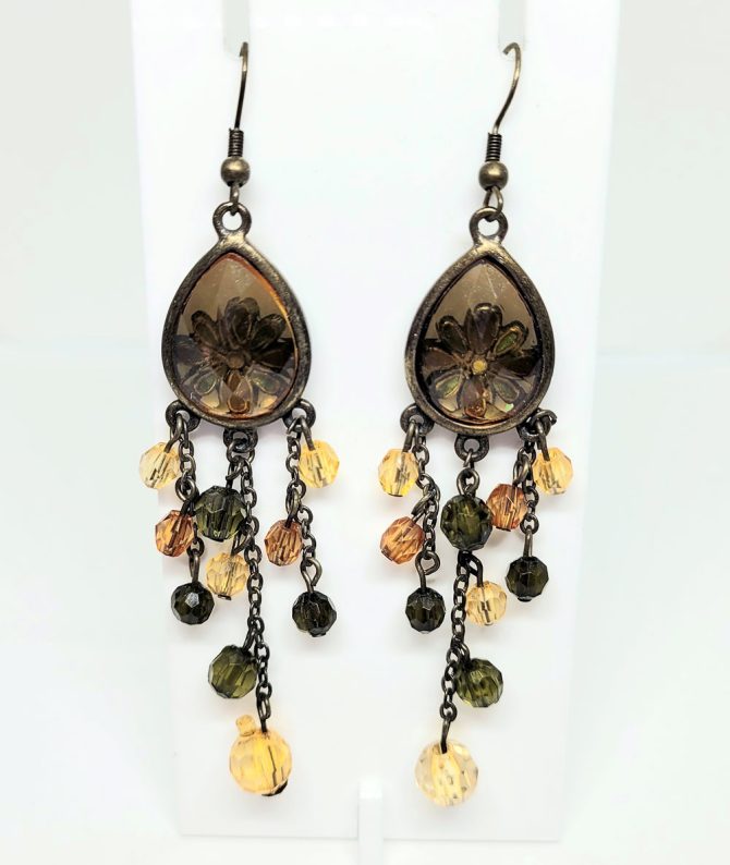 Brown flower bead drop earrings
