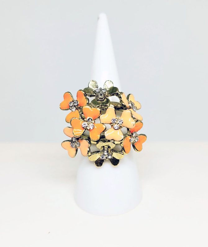 Gold multi flower orange ring