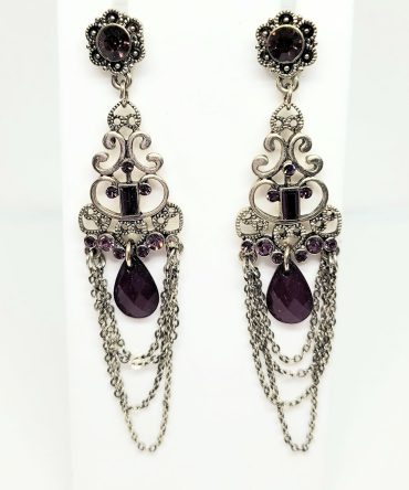 Chain drop purple bead earrings vintage