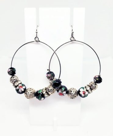 Large silver hoop bead earrings