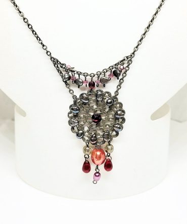 Bronze multi bead long pendant necklace
