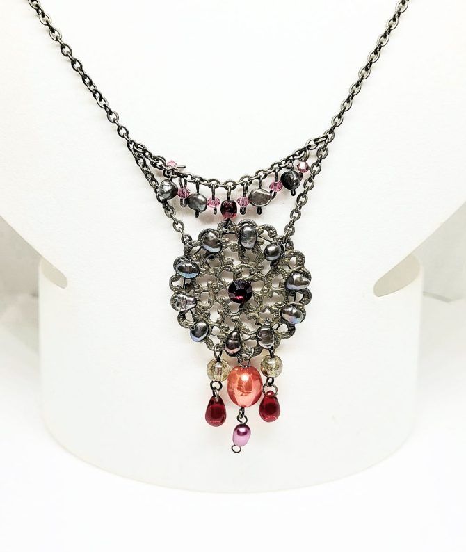 Bronze multi bead long pendant necklace